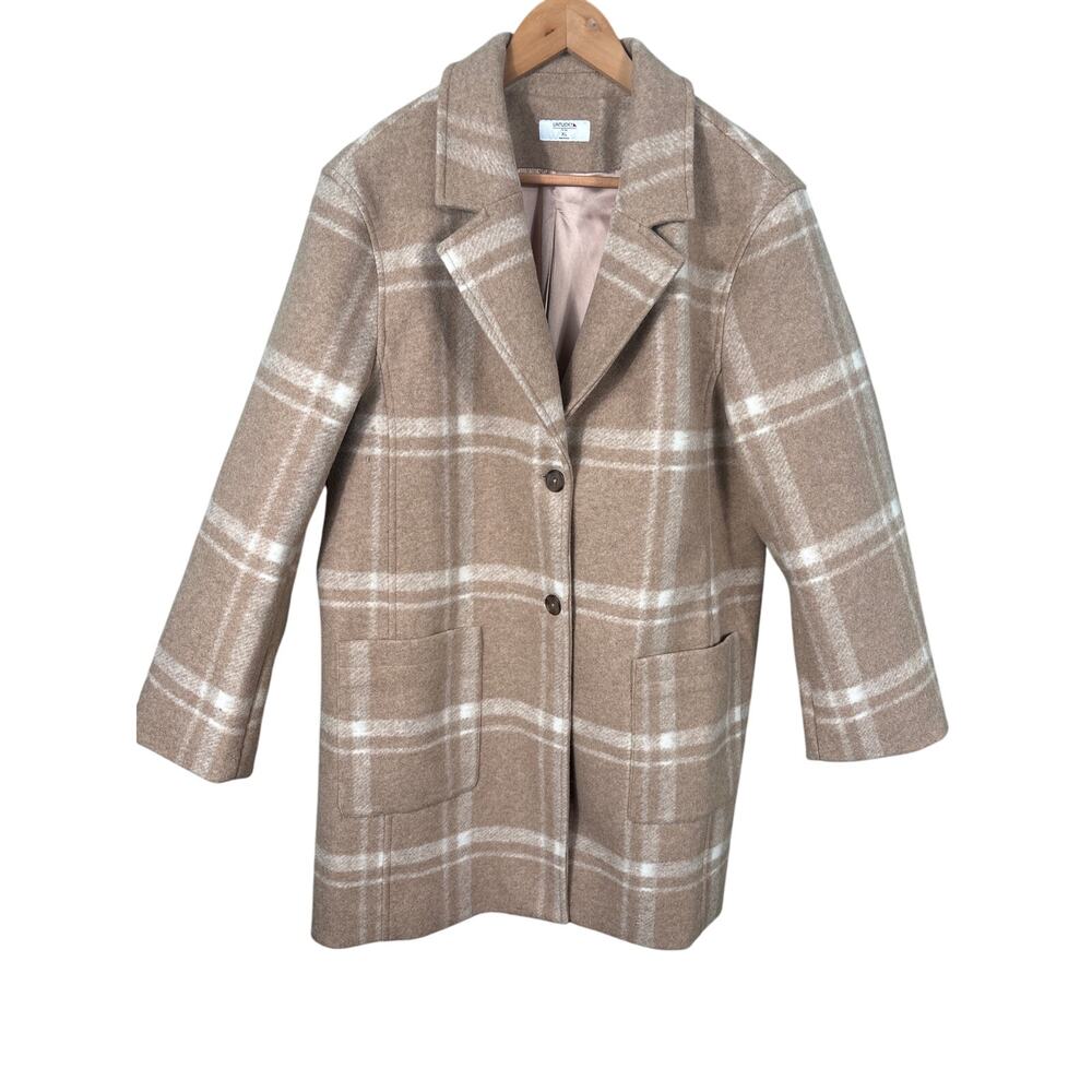 UNTUCKit Beige Plaid Wool-Blend Coat